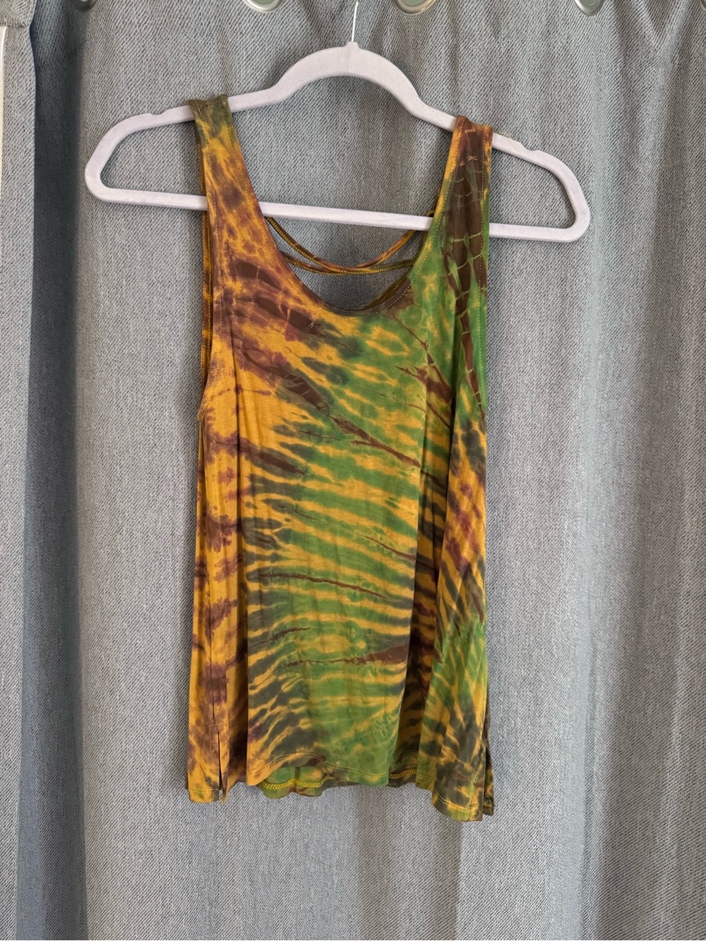Tie-Dye Scoop Neck Tank Top in Yellow, Green & Brown